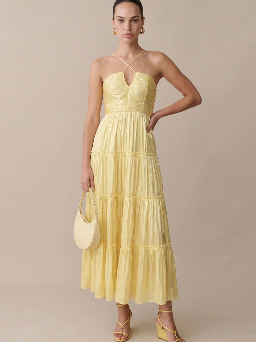 Few Moda Yellow Tiered Maxi Dress with Crisscross Straps